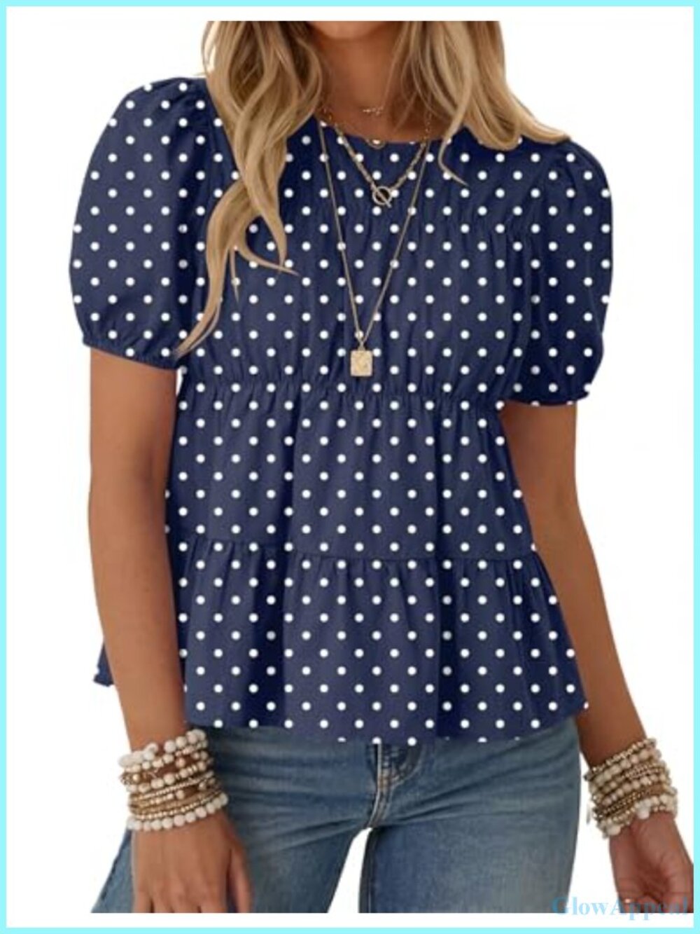 Women's Babydoll Puff Sleeve Blouse - Pleated Cotton Loose Fit Peplum Top